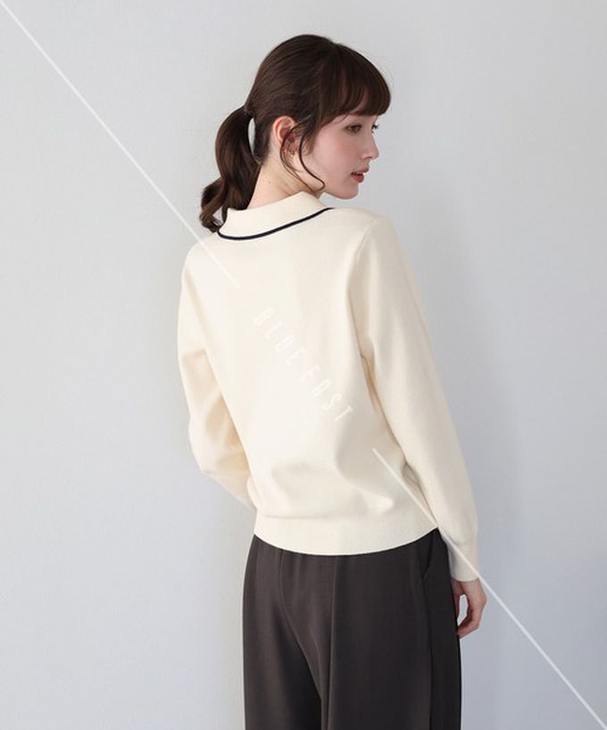 日本 BLUE EAST - 甜美蝴蝶結勾邊領針織上衣開襟衫-灰 (M)