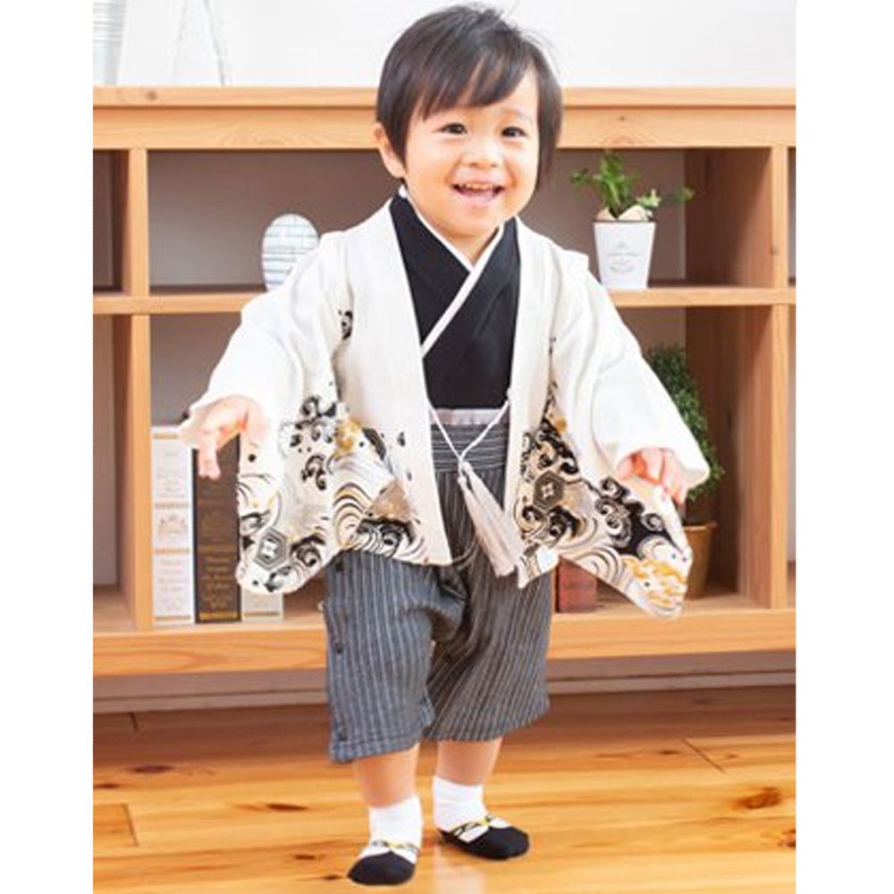 日本服飾代購 - 純棉日本傳統袴 和服(連身衣式)-波紋-白銀