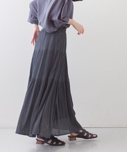 日本 Bou Jeloud - 細緻楊柳層次飄逸長裙-橄欖綠