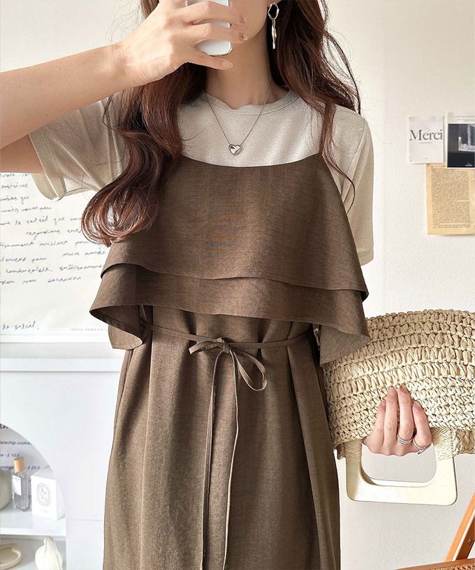 日本 Classical Elf - 雙層荷葉可愛感細肩帶洋裝-黑