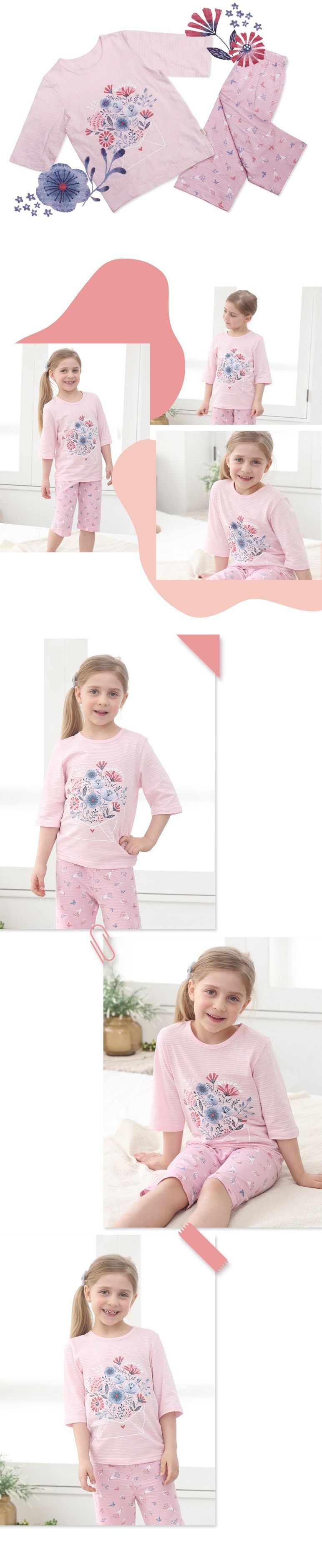 韓國 Mavarm Organic - (剩140,150)有機棉透氣7分袖家居服-信封花束