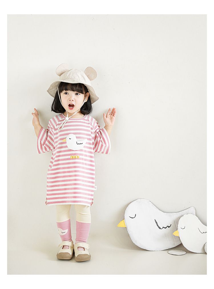 立體條紋休閒短袖上衣-小鴨-粉色