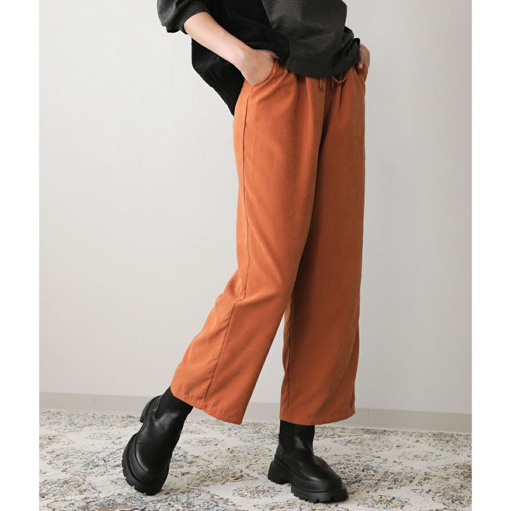 日本 Bou Jeloud - 微起毛絨綁帶寬褲-暖橘