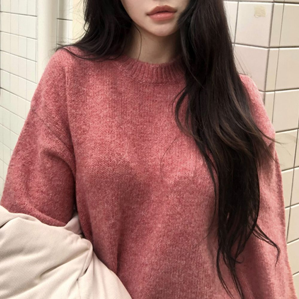 柔美棉花糖感針織上衣(可機洗)-玫紅 (F)