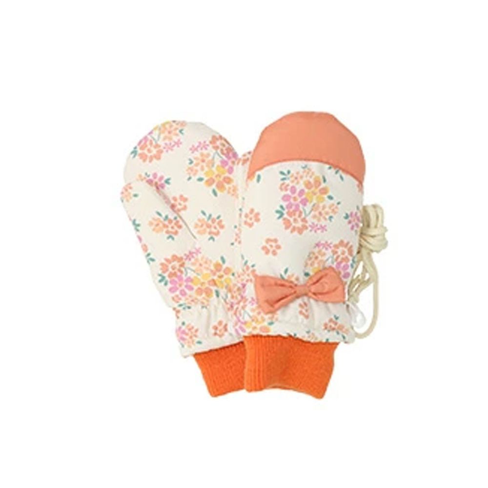 日本 ZOOLAND - 撥水加工 保暖兒童手套-碎花蝴蝶結-橘