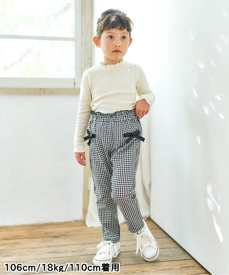 日本 apres les cours - 蝴蝶結口袋腰鬆緊長褲-黑白格