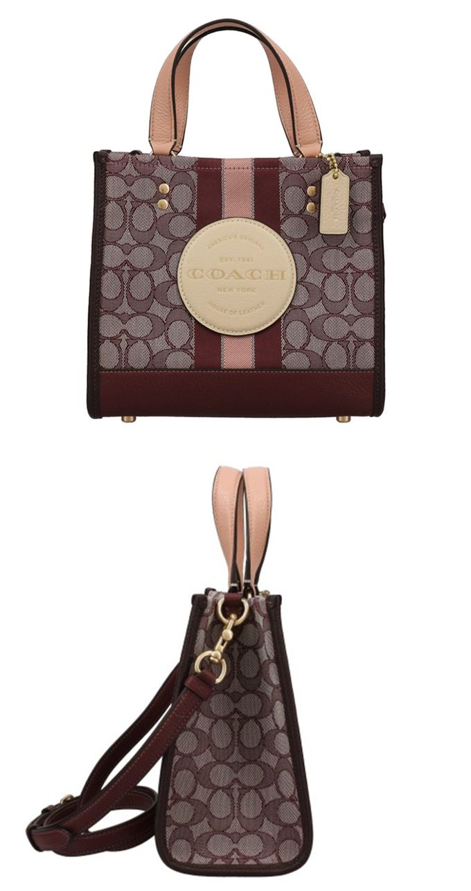 COACH - 緹花拼接皮革兩用包-酒紅