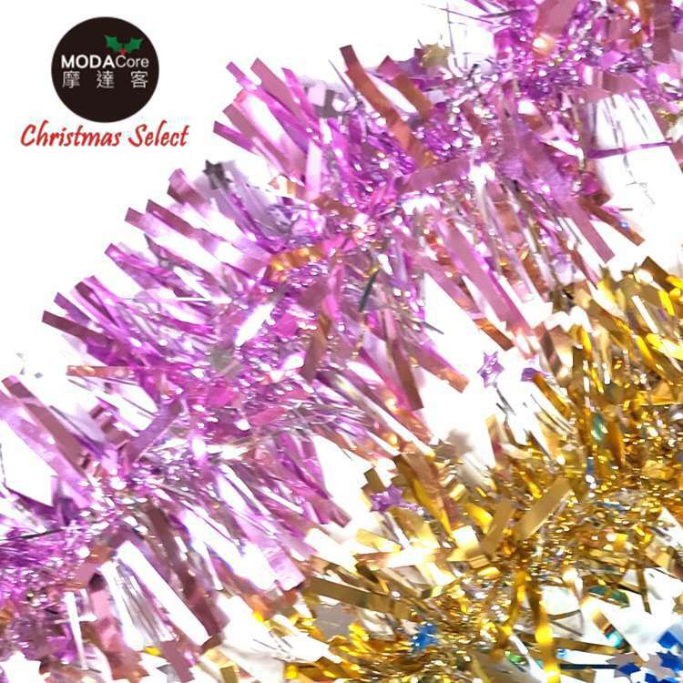 MODACore 摩達客 - 4吋小星星雙色寬窄條金蔥彩條龍柱(3條一組-顏色隨機出貨) 可掛聖誕樹/門窗邊/牆沿/派對裝扮用
