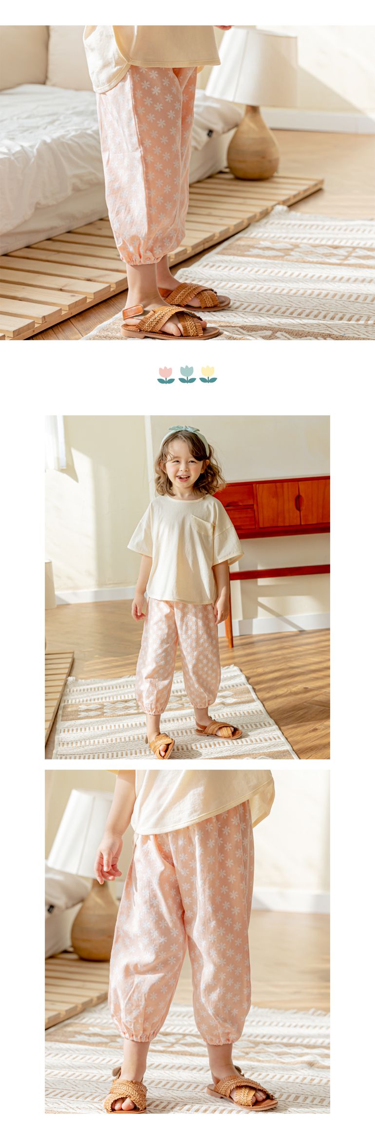 韓國 Bebezoo - 透氣純棉縮褲管防蚊褲-花花粉