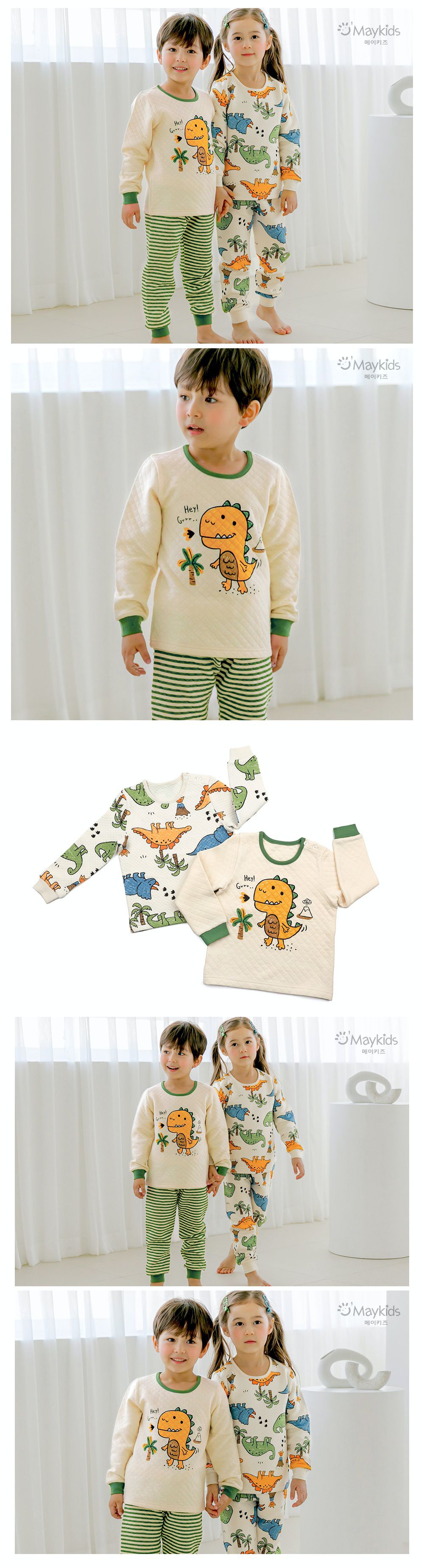 韓國 Maykids - 有機棉鋪棉保暖家居服-椰子恐龍