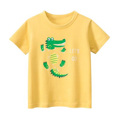 27KIDS - 純棉短袖上衣-萌萌鱷魚-黃色