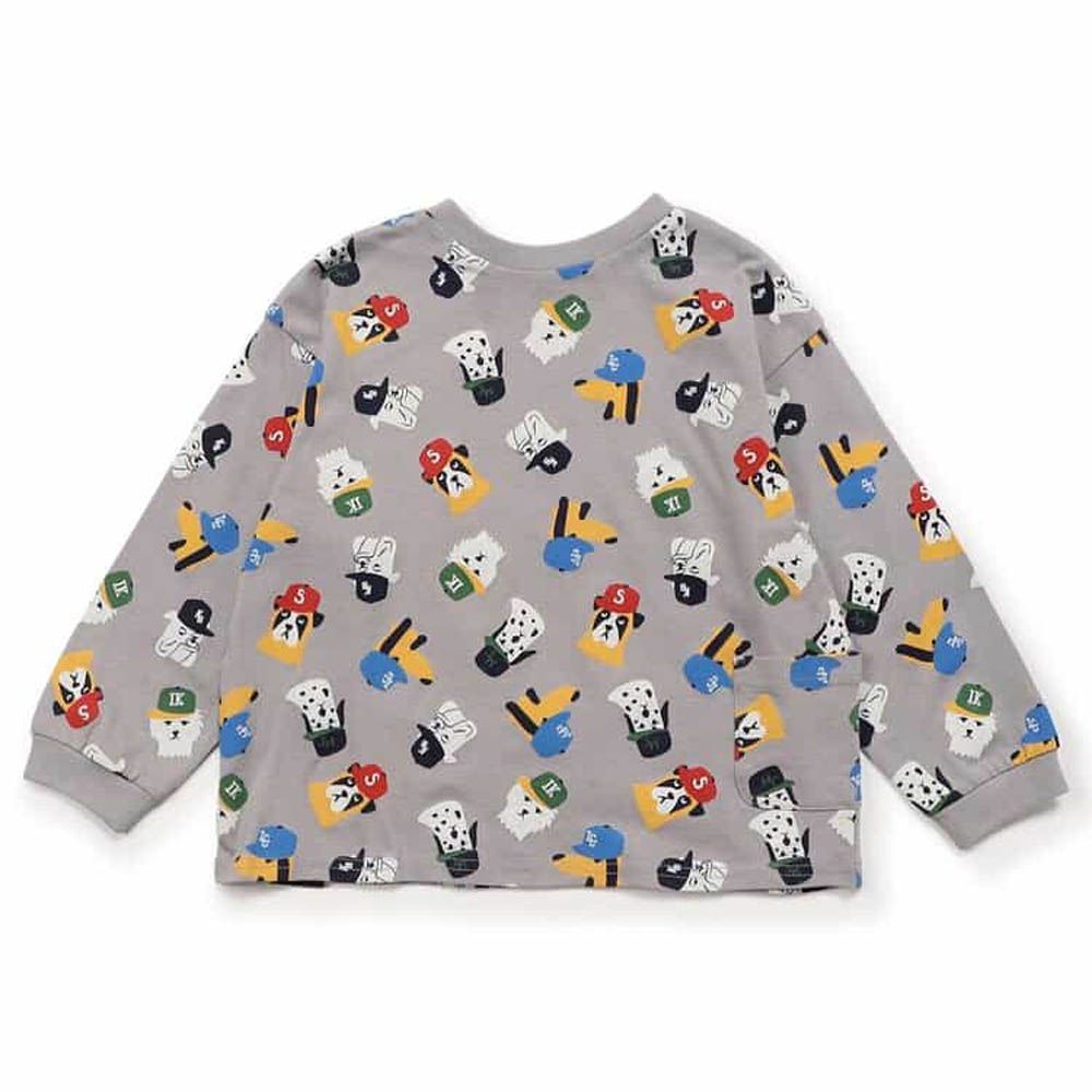 正反OK！前後兩穿長袖上衣-狗狗-灰