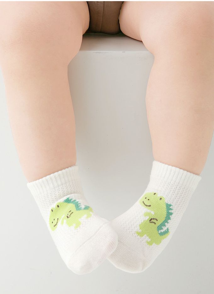 恐龍世紀網眼防滑點膠船型棉襪