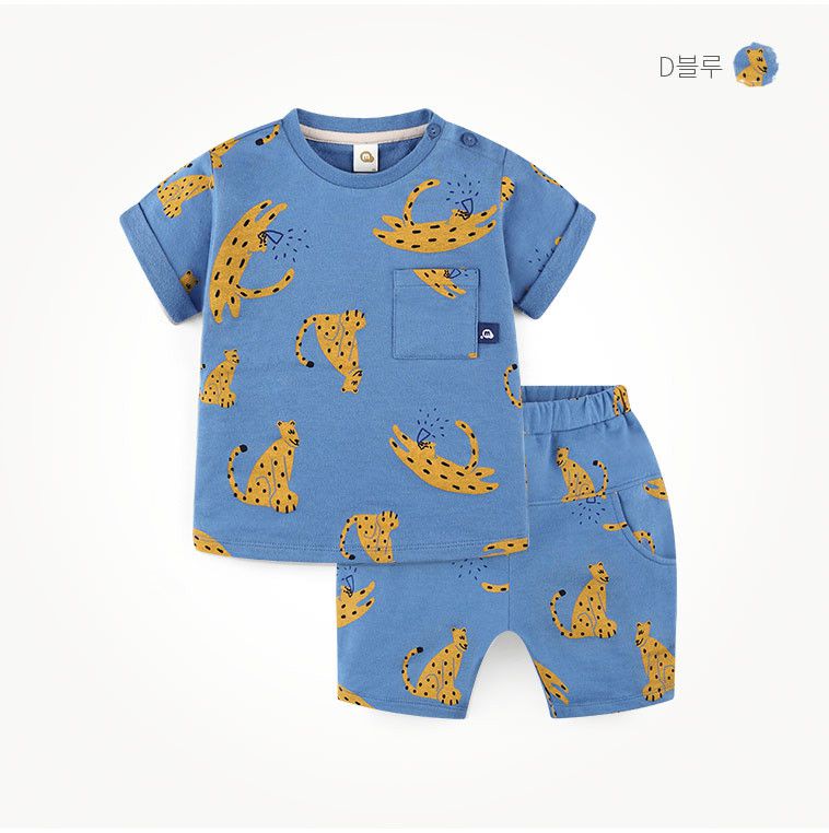 韓國 milk mile - 滿版花豹短袖套裝-灰藍