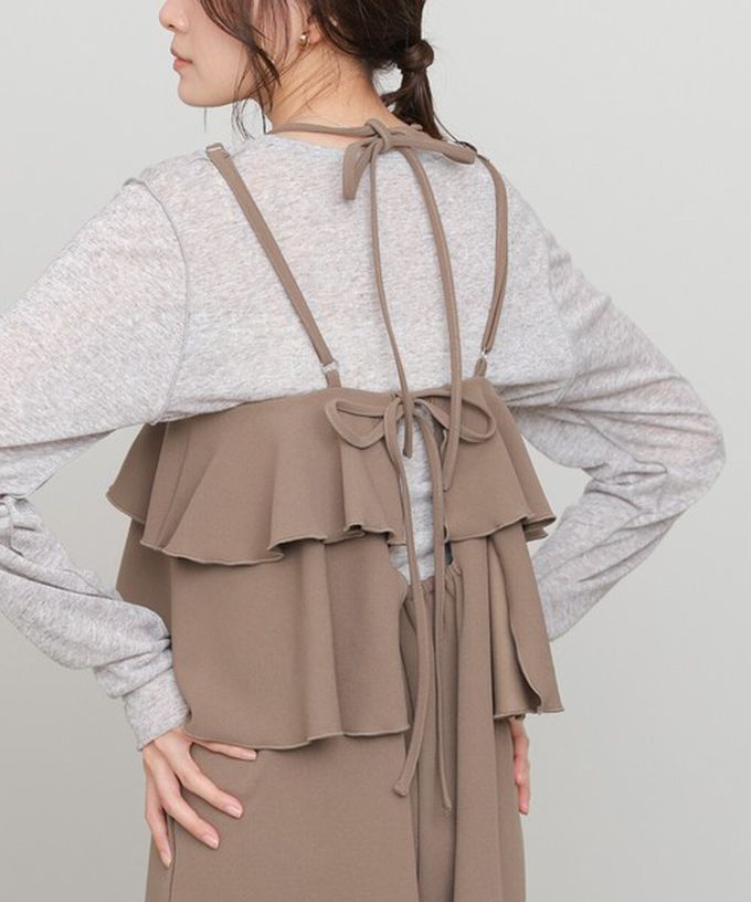 日本 Bab - 優雅綁帶層疊喬其紗細肩帶洋裝-象牙米