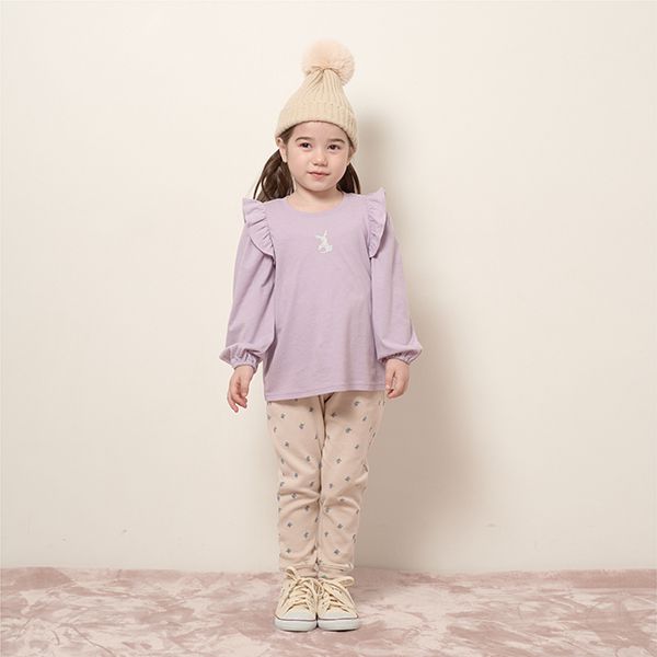 日本 Lycee mine - 閃耀印花肩部摺邊長袖上衣-草莓-象牙白