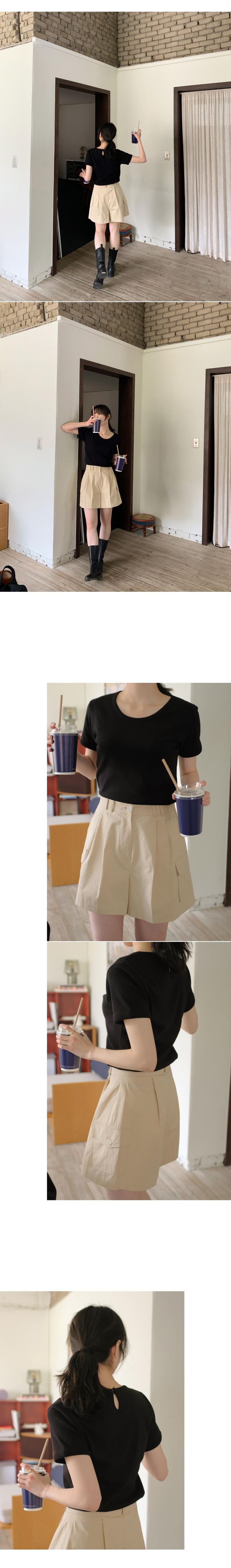 韓國 98doci - 設計感側口袋寬版五分褲-卡其