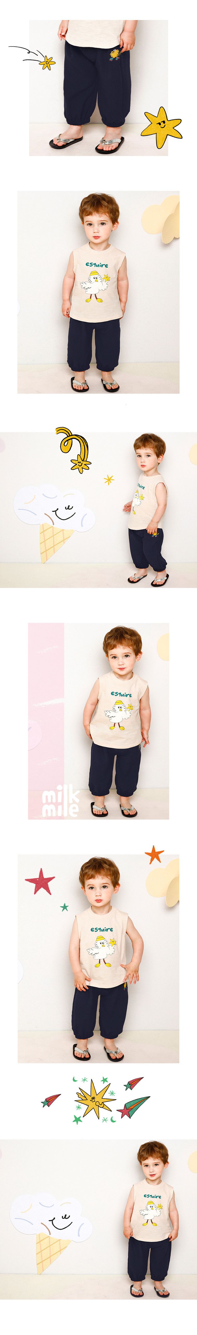 韓國 milk mile - 玩偶刺繡皺摺縮口長褲-淺藍