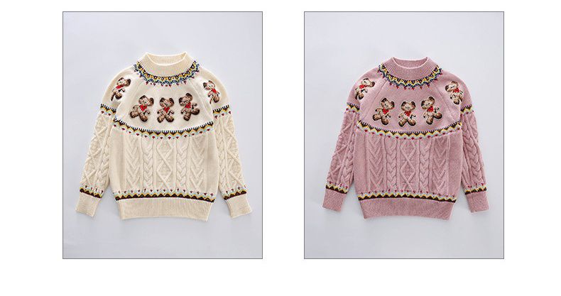 經典小熊麻花紋針織毛衣-米白