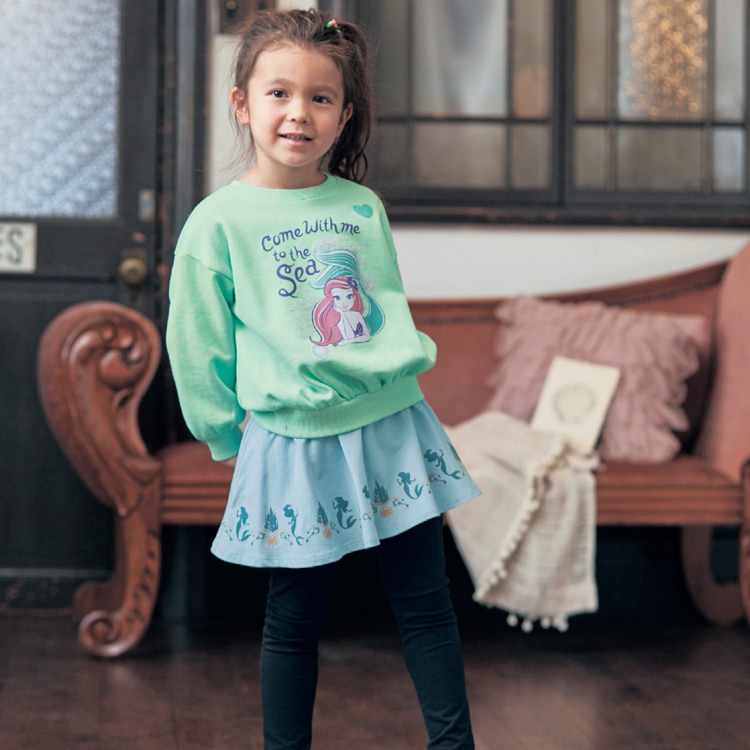 日本千趣會 - 聯名款 燈籠下擺裏毛長袖上衣-公主印花-桃粉