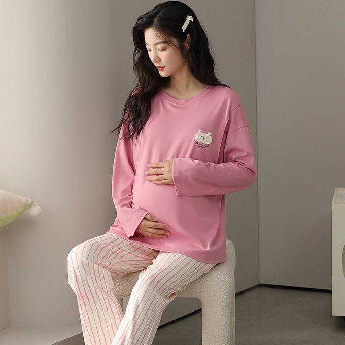 全棉長袖可愛白熊待產哺乳款居家服睡衣套裝