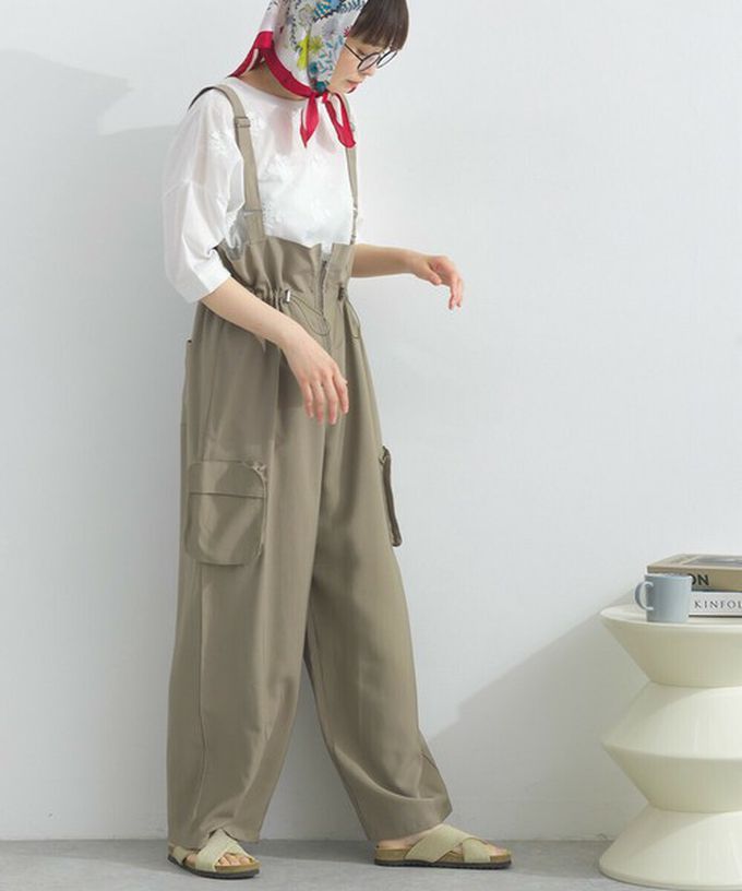 日本 Lupilien - 柔軟可愛抽繩束腰工裝風吊帶褲-灰藍