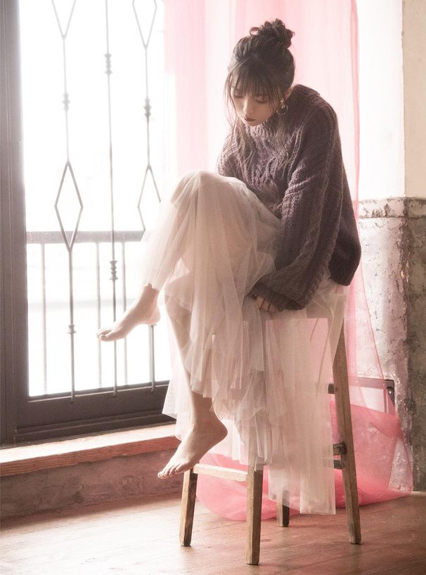 日本 GRL - 飄逸顯瘦雙層傘紗裙-灰摩卡 (M)