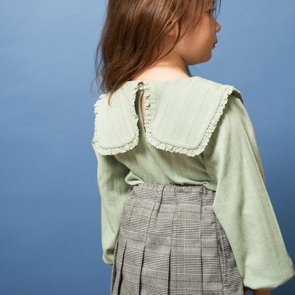 日本 Lycee mine - 甜美水手方領羅紋長袖上衣-薄荷