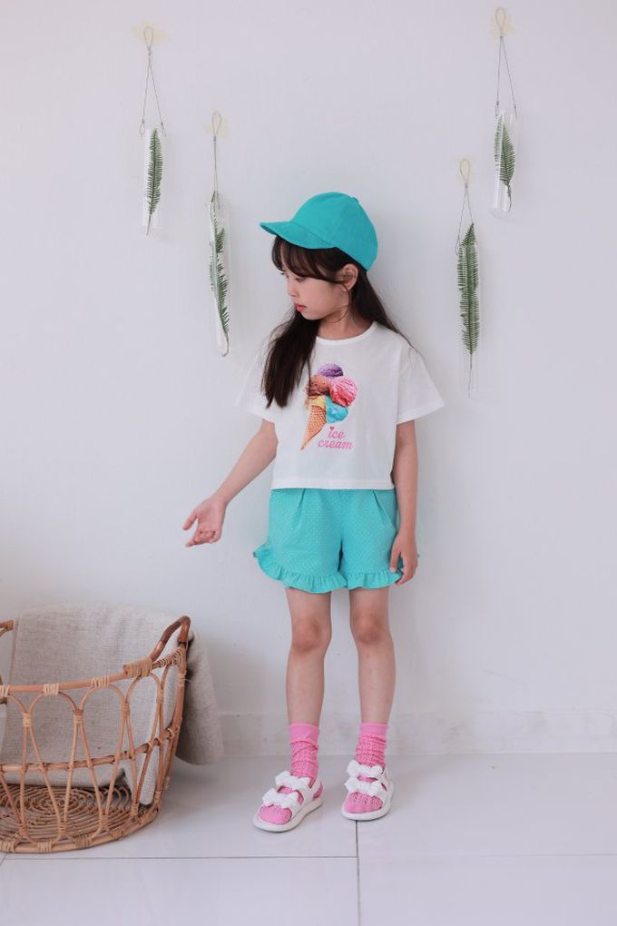 韓國 Dalla - 繽紛甜筒印短袖上衣-珊瑚橘