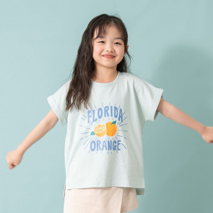 日本 petit main - 100%棉 開衩印花短袖上衣-新鮮草莓-粉紅