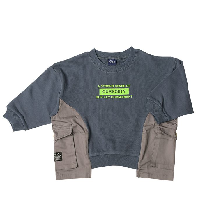 akachan honpo - 平織拼接休閒上衣-深藍色