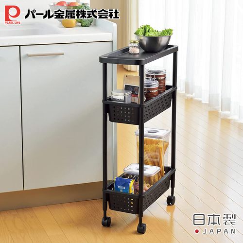 日本製窄版三層收納推車(黑色)