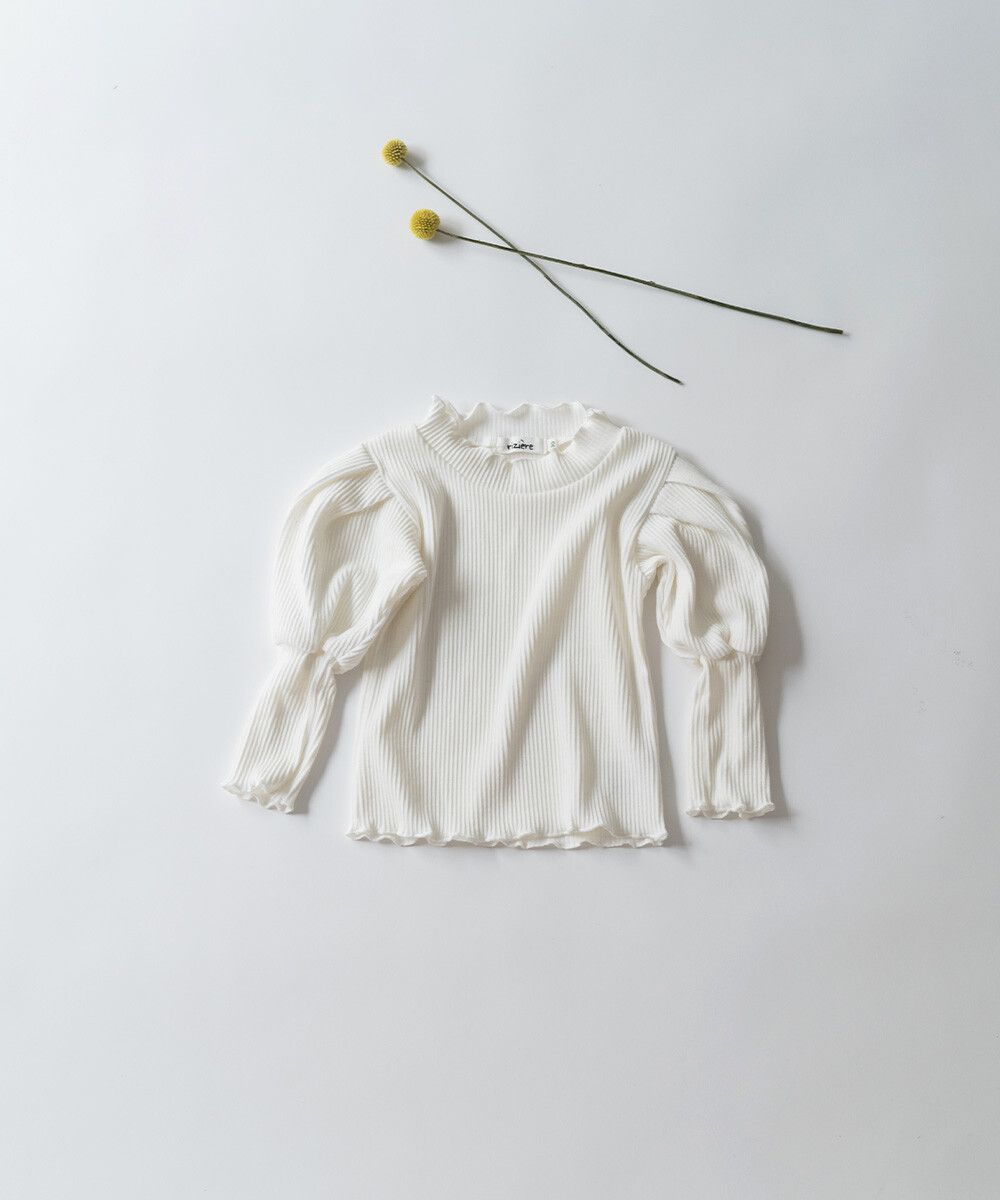 日本 riziere - 小公主澎澎前束袖羅紋長袖上衣-天使白