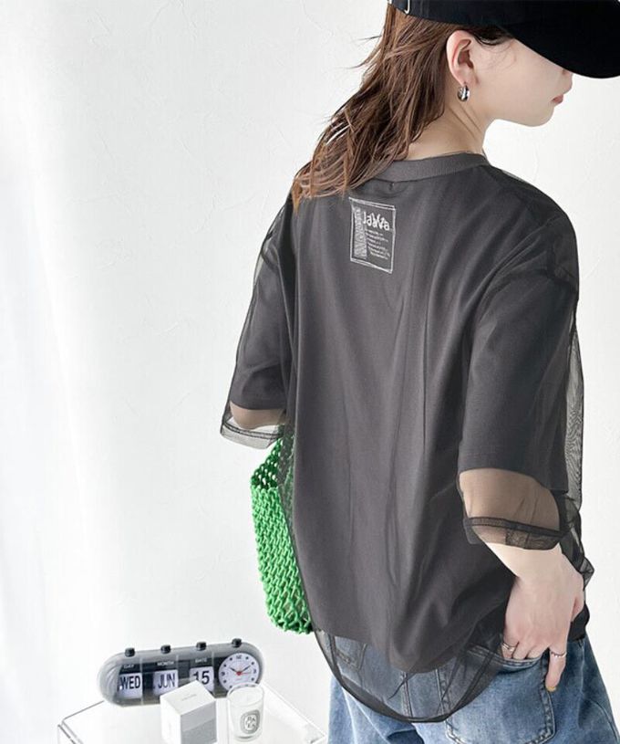 日本 Classical Elf - Java 薄紗層次酷甜五分袖上衣-米杏x象牙白紗