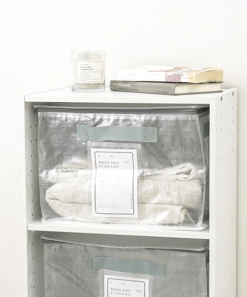 日本代購 - [日本主婦推薦] 半透明多功能衣物收納袋(可肩背/手提) 3入組-淺灰 (L(47x20x36cm))