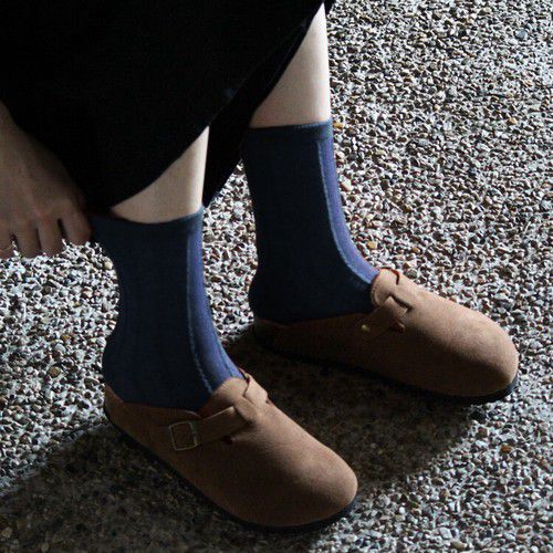 日本女裝代購 - 日本製 羊毛混舒適中筒襪3雙組-條紋-純色條紋 (23-25cm)