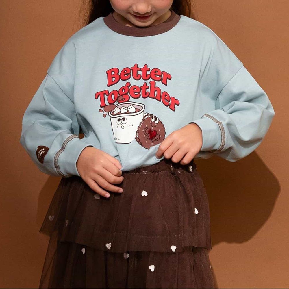 甜蜜變奏系列 純棉長袖上衣-熱巧克力-薄荷藍