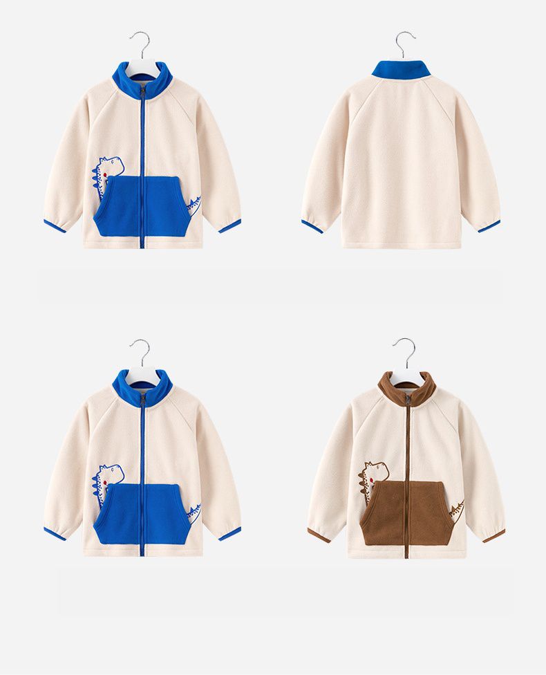 搖粒絨保暖兒童外套-恐龍-藍色