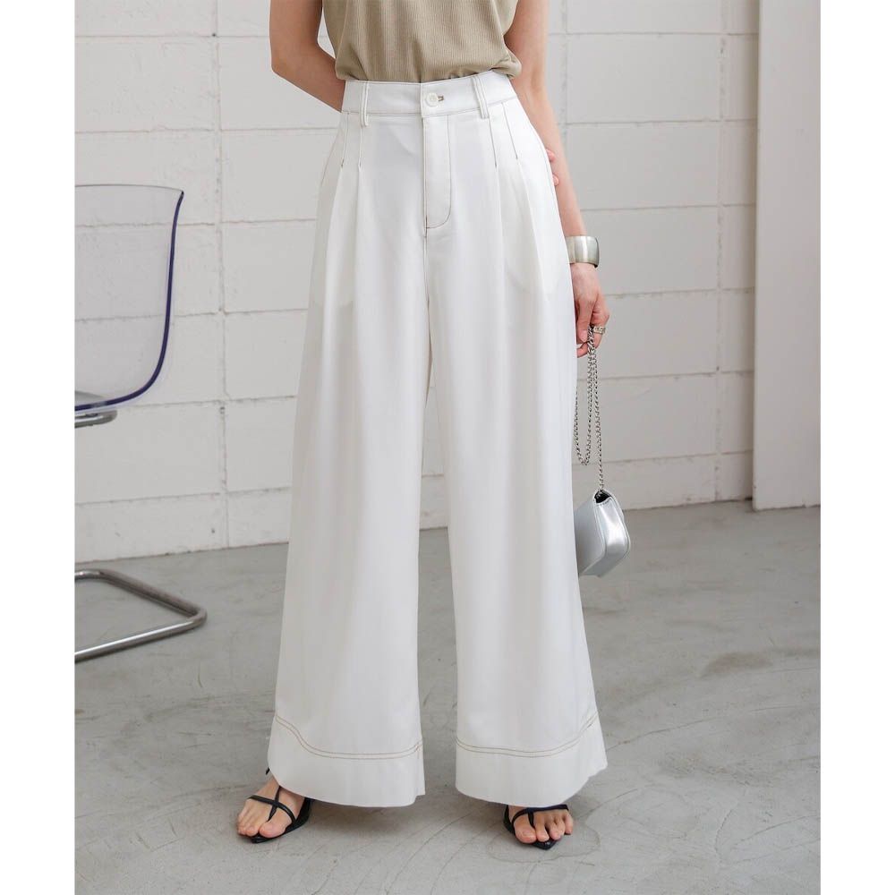 簡潔縫線俐落寬版長褲-白