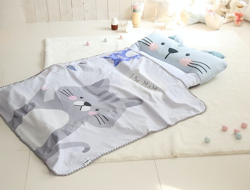 韓國 Teepee - 5CM雙面厚墊兒童睡袋/寢具(無拉鏈)-害羞小貓咪