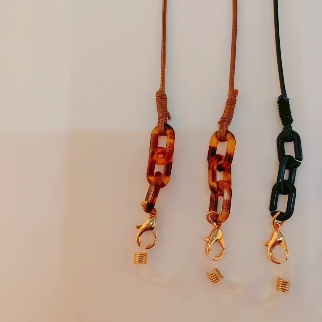 簡約U型釦口罩/眼鏡掛繩-咖啡色 (總長73.5cm)