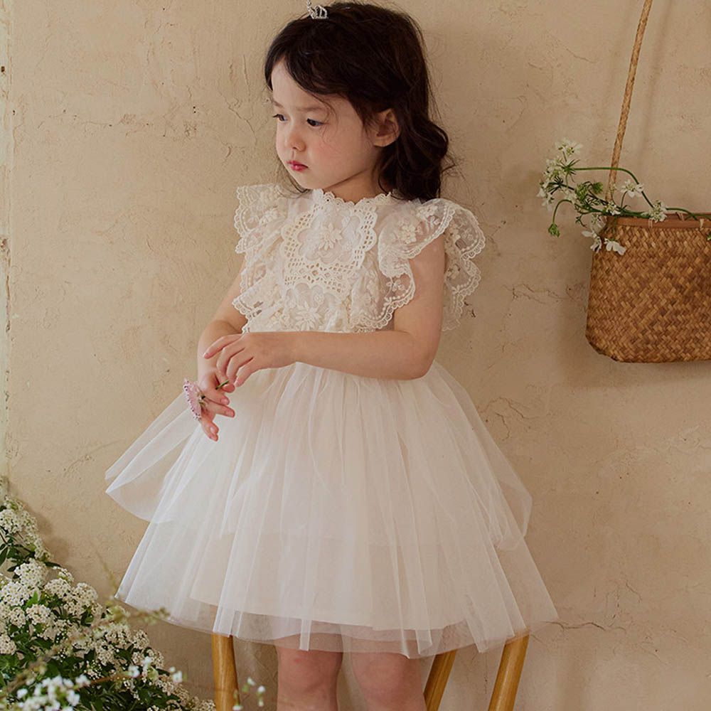 夢幻花蕾絲蓬蓬公主洋裝-白