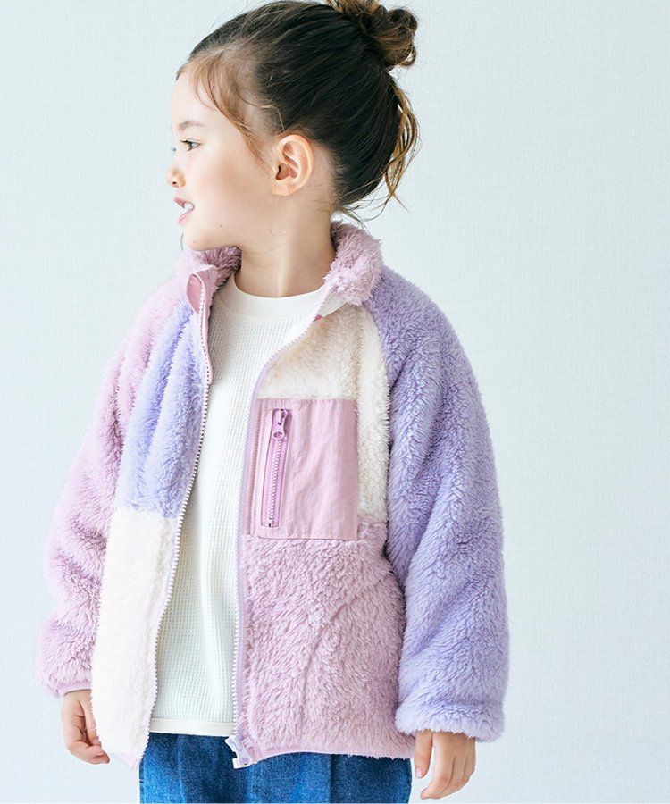 日本 apres les cours - 蓬鬆拼接風多彩絨毛外套-摩卡系