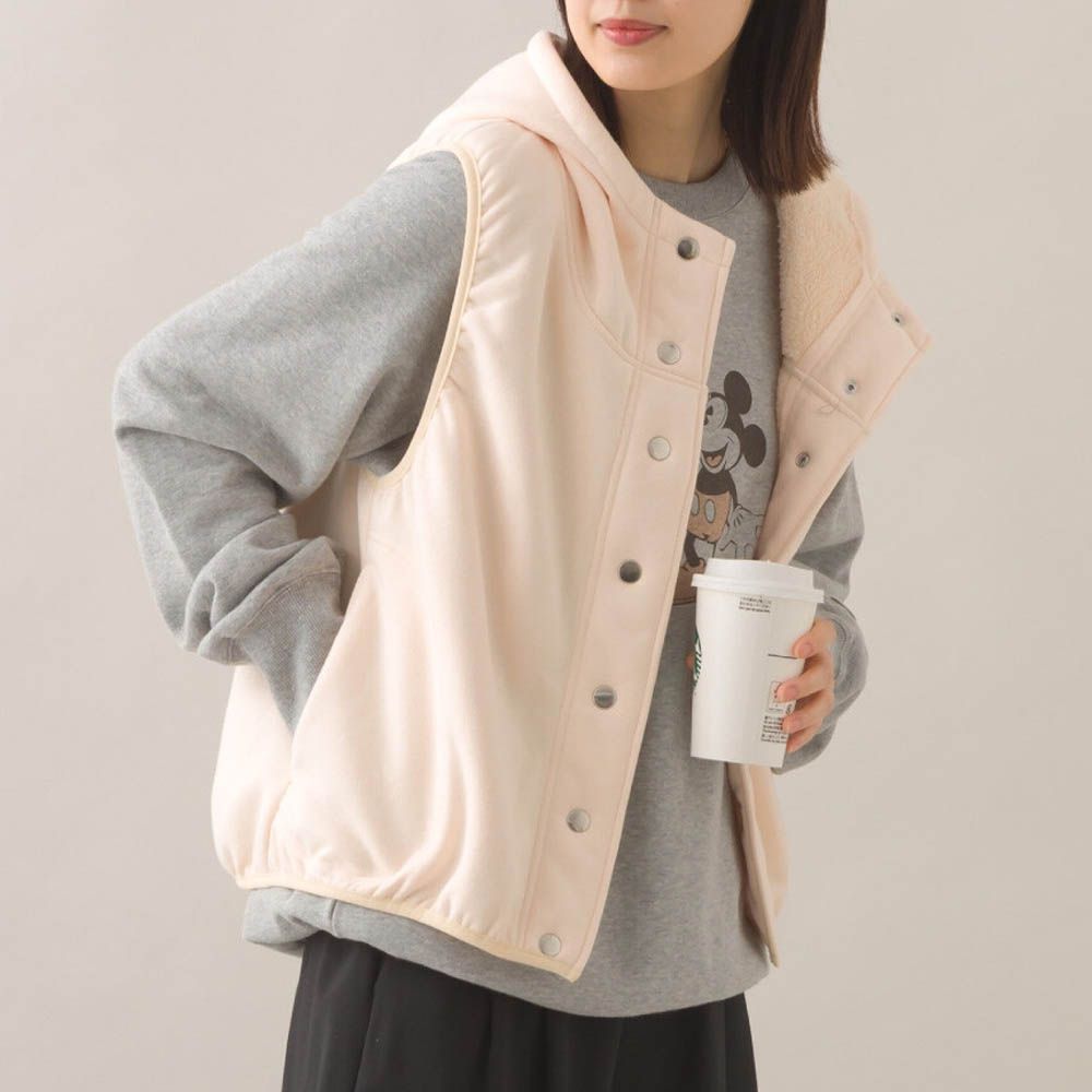 裏起毛保暖短版運動風連帽背心-象牙