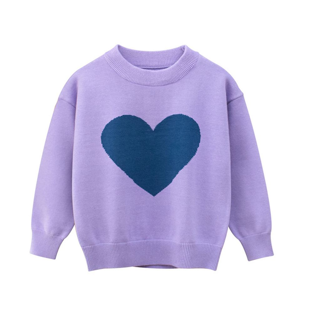 純棉針織長袖毛衣-愛心-紫色