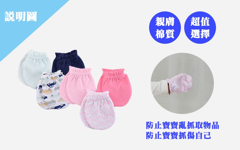 美國 Luvable Friends - 甜蜜寶貝100%純棉新生兒棉帽 保暖帽5件組+防抓手套 護手套3入組-藍色翹鬍子 (0-6M)