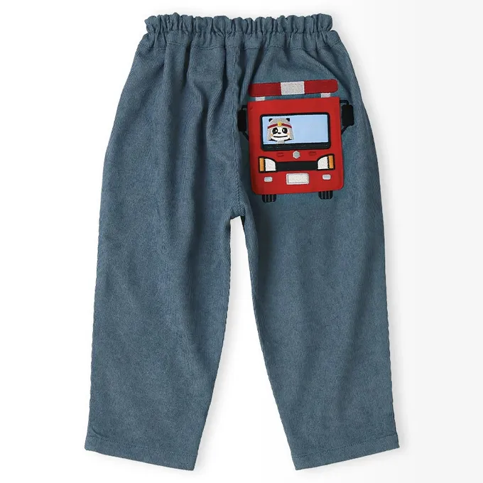 日本 ZOOLAND - 熊熊救援隊 燈芯絨車車口袋長褲-警車-軍綠