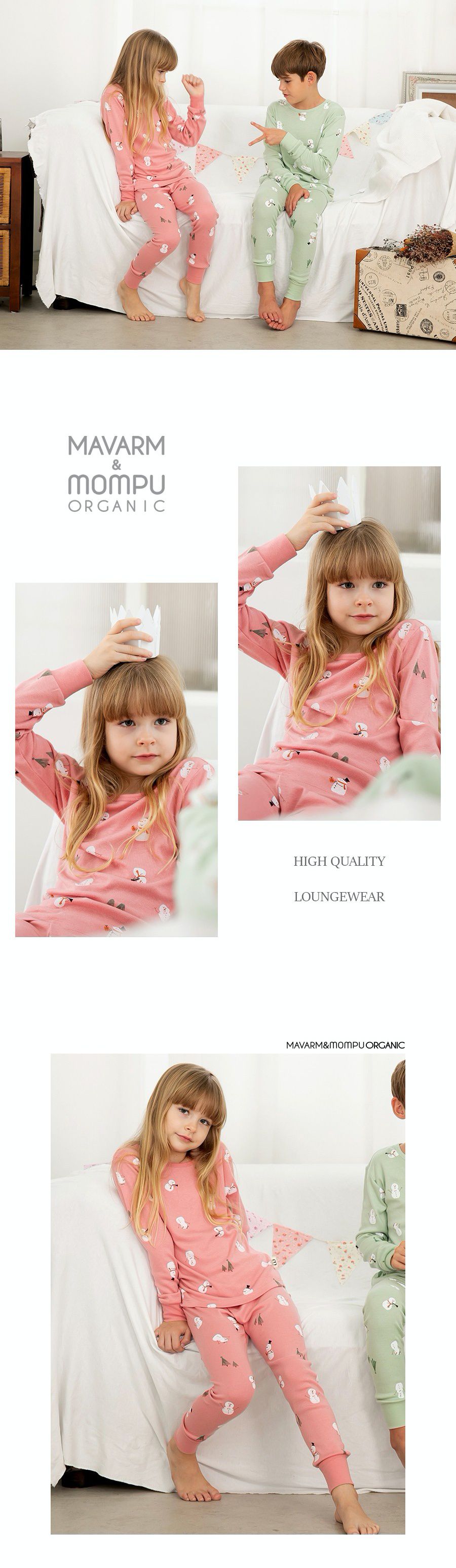 韓國 Mavarm Organic - 莫代爾/有機棉20支混紡長袖家居服-粉紅雪人