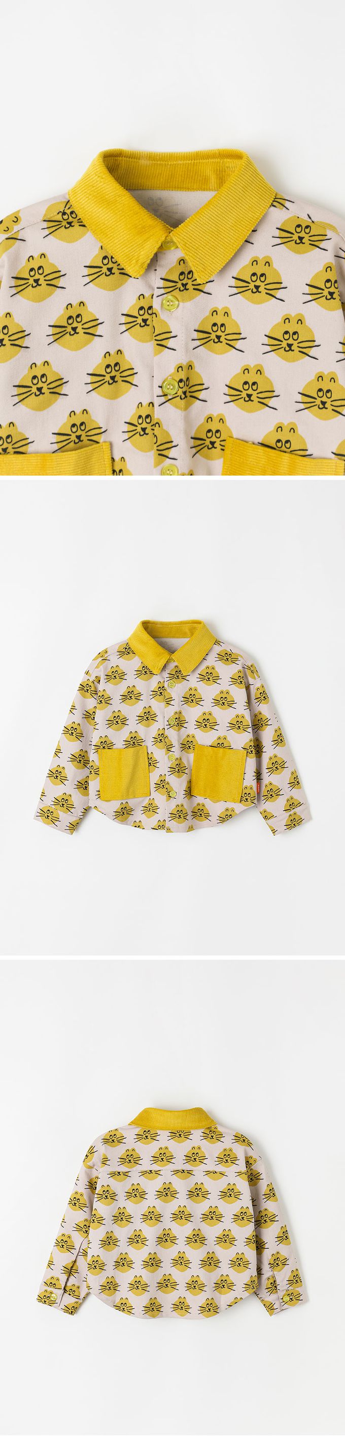 韓國 OZKIZ - 滿版黃貓圖印翻領長袖襯衫
