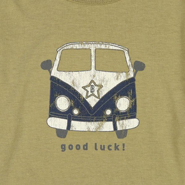 日本西松屋 - 圓領印花薄長袖上衣-復古車車-軍綠